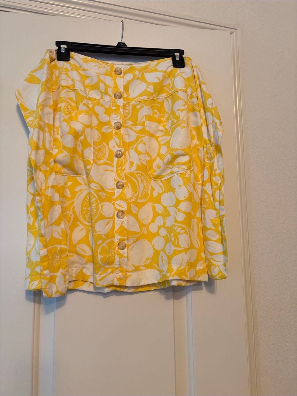 Anthropologie Yellow and White Floral Button-Front Mini Skirt